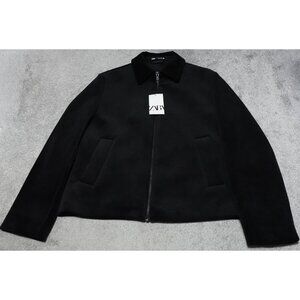 ZARA Velvet Jacket Men's Large Black Full Zip Pockets Long Sleeve MSRP $139